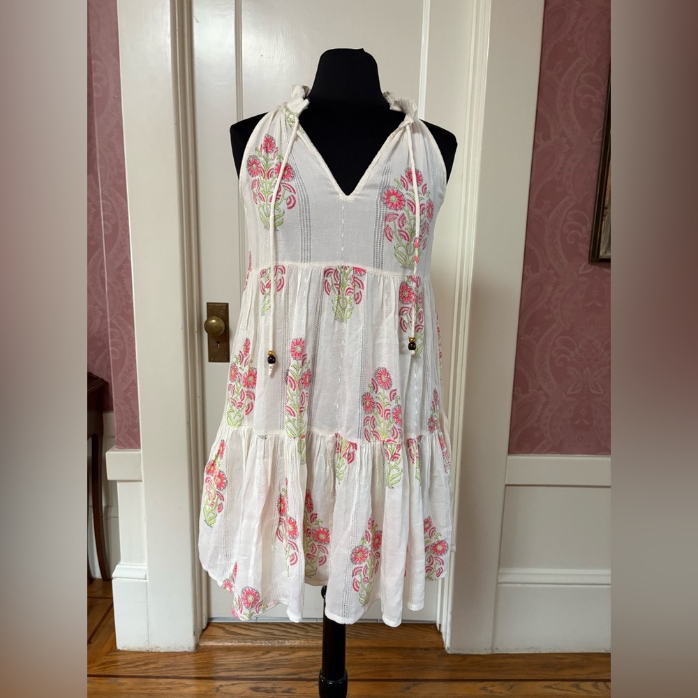 Oliphant Cream Dress with Pink Floral Details